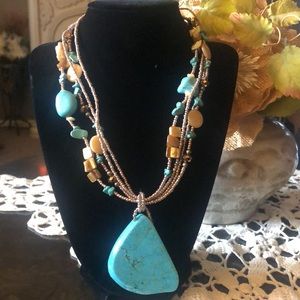 NWT Laura Ashley Brown Tan and Turquoise Colored Bead Necklace